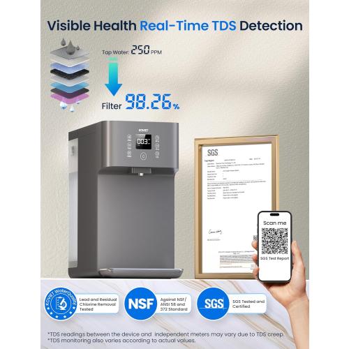 CF01 Reverse Osmosis Countertop Water Filter, 8 Stage Nano RO Water Filtration System, Home Water Purifier, 4:1 Pure to Drain Ratio, No Installation Required, Grey