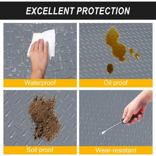 4x10FT Garage Floor Mat, 2.8mm Thickened Flooring Roll for Under Car, Golf Cart Parking Mat, Diamond Plate PVC Rubber Motorcycle Mat, Non-Slip Floor Protector for Garage Warehouse Trailer, Grey