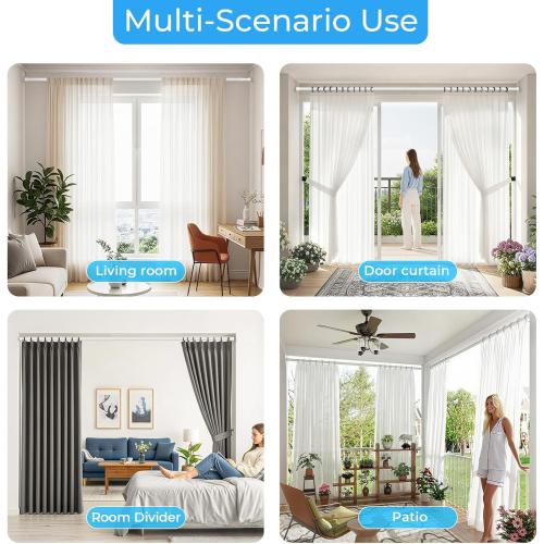 Tension Curtain Rod 64-120 Inches, Heavy Duty Tension Rod for Windows, No Drilling Adjustable Curtain Rod for Patio, Renter Friendly Pressure Curtain Rods for Room Divider, Outdoor, White