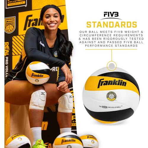 Franklin Sports PVF Real Pro Indoor Game Volleyball - Official Size Professional Indoor Volleyball for Match Play - 12 Panel Microfiber Cover Game Ball - Ball   Pump with Needle Set