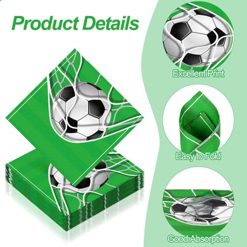 Aodaer 48 Pieces Soccer Paper Napkins Disposable Football Party Napkins Sports Ball Napkins Soccer Cocktail Dinner Napkin Set 13 x 13 Unfolded Football Tableware Napkins for Sports Party Supplies