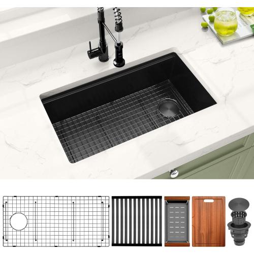 Black Undermount Kitchen Sink,16 Gauge Stainless Steel Sinks,Single Bowl Workstation Sink,Modern Kitchen Sink Offset Drain (33 X 18)