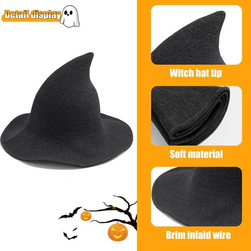 Halloween Witch Hat for Women Wide Brim Foldable Halloween Wool Hats for Party Cosplay Costume Accessory