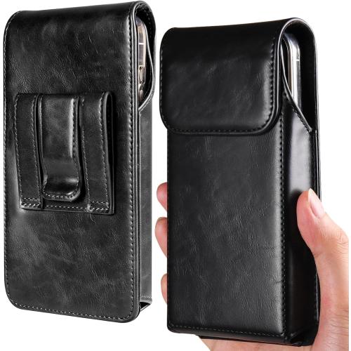 Miimall Leather Cell Phone Holster with Belt Clip, Phone Pouch for iPhone 16 Pro Max 15 Pro Max 14 Pro Max 13 Pro Max 12 Pro Max 11 Pro Max XS Max 16 Plus 15 Plus 14 Plus, Black-Large