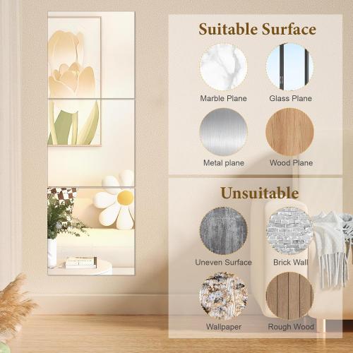 DARENYI 20x20 in Acrylic Mirror Sheet for Wall, 2.5mm Thick Unbreakable Non Glass Body Mirror Tile Self Adhesive Mirror Stickers Rectangular Wall Mirror for Bathroom Bedroom Home Gym Door Decor