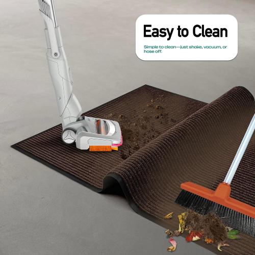 Color black MaxMat® Heavy Duty Industrial Mat - XL Size, Waterproof, Low-Profile, Commercial Entry Door Mat (3 x 16 Feet, Brown, MXM-RIB0316BR)
