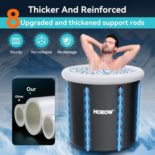 Size 33.5L x 35.5W x 29.5H Color Black HOROW Ice Bath Tub for Athletes, Multiple Layered Portable Ice Bath Plunge for Cold Water Therapy and Recovery, Inflatable Ice Pod Barrel with Cover, Foldable Ice Plunge Tub for Home, Gym, Outdoor Use