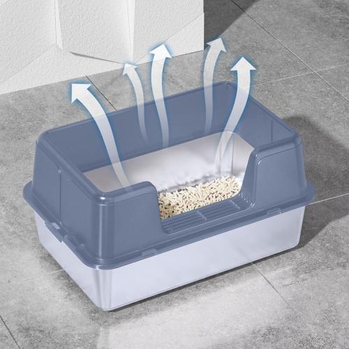 Stainless Steel Cat Litter Box Large High Sided Open Top Anti Splashing Easy to Clean Kitty Litter Tray for Indoor Cats Multi Cat Households Durable Proof Odorless 19.7 x 13.8 x (Grey)