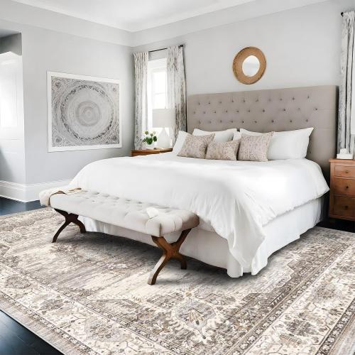 Area Rugs with Living Room：Machine Washable Rug - Soft Carpet for Bedroom - Waterproof Stain Resistant Vintage Distressed Area Rug Beige