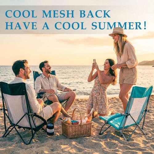 Low Folding Beach Chairs for Adults, Portable Lightweight Sling Beach Camping Chair with Cup Holder,Armrest,Foldable Camp Lawn Chair for Outdoor Sand Concert Travel Sport Events