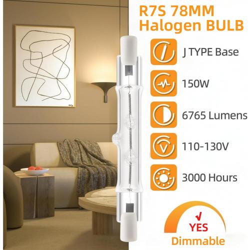 R7S Halogen Light Bulbs 120V 150W,6 Pack J78mm T3 J Type Halogen Bulbs, 3 Inch Long Double Ended Light Bulb for Work, Security,Landscape Lights, Dimmable