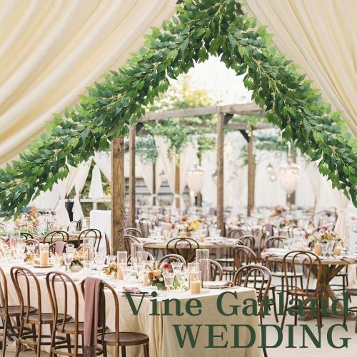 mizii Artificial Vines Garland 3.5 Feet Faux Italian Ruscus Vine Greenery Garland Silk Green Leaves Decoration Fake Plants Greenery for Table Centerpieces Home Room Wall Wedding Arch Decor (3.5 feet)