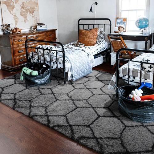 ONASAR 7x9 Area Rugs for Living Room Bedroom, Washable Large Fluffy Grey and Black Throw Rug, Geometric Soft Plush Shaggy Floor Carpet for Nursery Kids Girls Boys Teen Dorm Home Decor Aesthetic