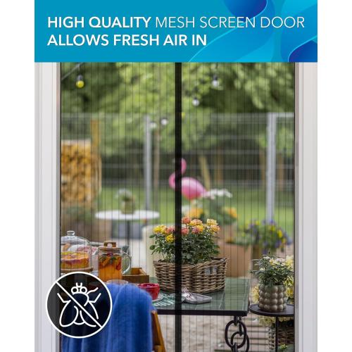 FLUX Magnetic Screen Door - Self-Closing, Pet-Friendly, Durable Polyester Mesh Screen Door with Powerful Magnetic Attachments, Keeps Bugs Out, Fits Sliding Doors and Standard Doors up to 36 x 78