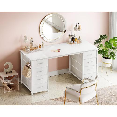 ODK 48 Inch White Computer Desk with 8 Fabric Drawers, Modern Office Desk with Large Storage for Home Office, Study, Gaming, White