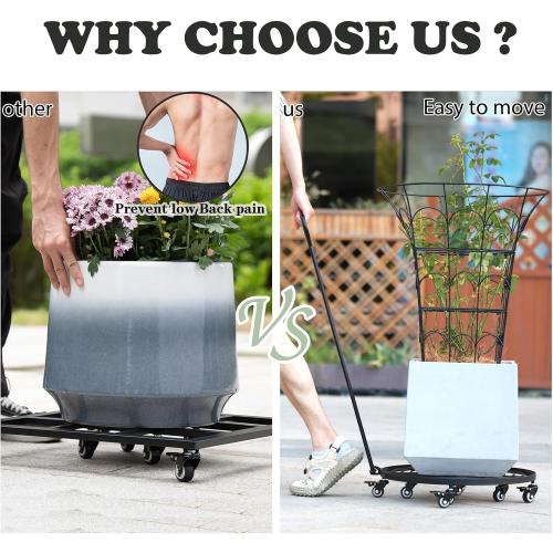 20 Heavy-Duty Plant Dolly with Wheels – Rolling Base for Indoor & Outdoor Use, Detachable Handle, 360° Swivel Wheels, Supports Up to 200 lbs – Ideal for Moving Large Pots & Trees