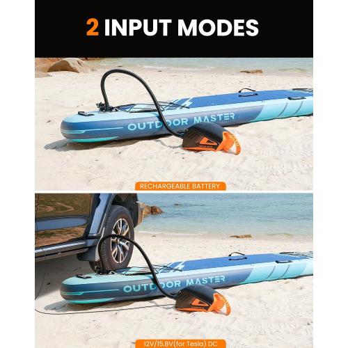 OutdoorMaster Shark 3 Paddle Board Pump Electric 74Wh- 3'50 Fast Inflation | 74Wh Rechargeable SUP Air Pump, One Charge for 4 SUPs,12V/15.8V DC Input, Digital Display, 20PSI, Auto-Off, 8 Nozzles