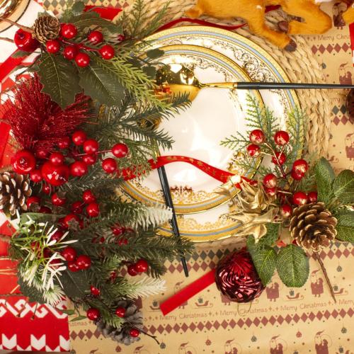 10 Pcs Artificial Pine Picks Christmas Pine Picks Pine Needles Branches with Red Berry Pinecones Berry Branches Fake Berries for Flower Arrangements Wreaths Holiday Xmas Tree Decoration