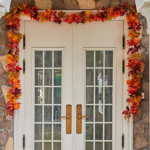 6PCS Fall Maple Leaves Garland, Party Joy 5.6Ft Artificial Maple Leaf Autumn Garland Hanging Fall Vines Table Decorations Front Door Fall Decor Thanksgiving Decorations Decor Outside Indoor Decor