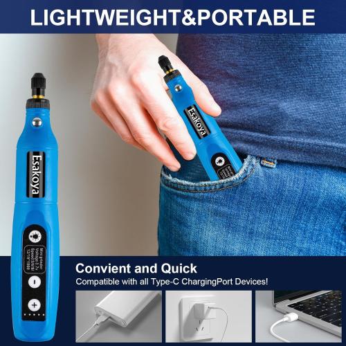 Cordless Rotary Tool, Mini Power Rotary Kit with 75 Accessories, 5 Variable Speed & 3.7v Type-C Charging Engraving Rotary Tool for Engraving, Sanding, Polishing, Drilling, Grinding, DIY Crafts