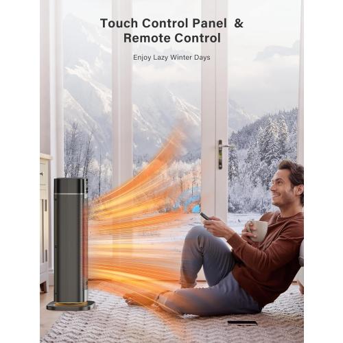 24 Space Heater Indoor, JRD Fast Portable Room Heater with Remote, Night Light, 80° Oscillation,4 Mode, Overheat&Tip-Over Protection, Electric Heaters for Large Room, Bedroom