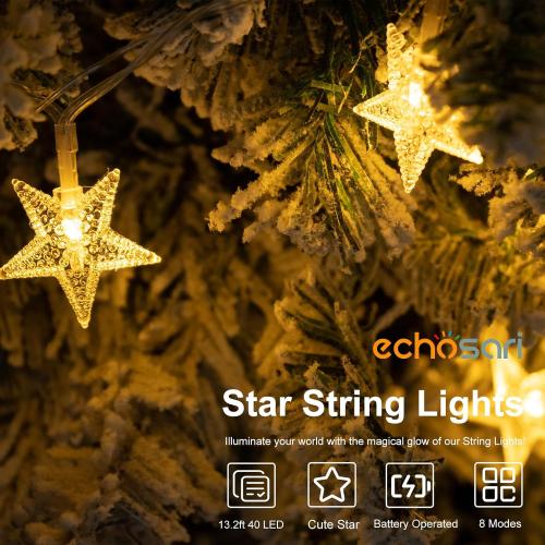echosari Star String Lights Battery Operated, Auto Timer LED Star Fairy String Lights 158IN with 8 Modes for Kid Room Bedroom Party Garden Wedding Décor (Warm White)