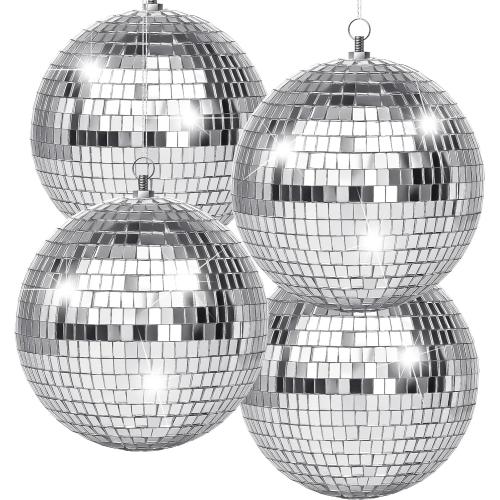 4 Pcs Large Disco Ball Decor- Silver Hanging Mirror Disco Balls Ornament for New Year Decor Christmas Tree Wedding Party Supplies Holiday Dance Music Festivals Club(6 Inch