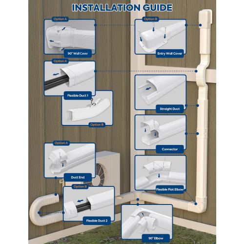 Mini Split Line Set Cover: 4 17Ft Line Set Cover Kit for Minisplit with Flexible Duct, Decorative Lineset Hide Cover Kit for Air Conditioner, HVAC, Heat Pumps, Central AC Pipe, White