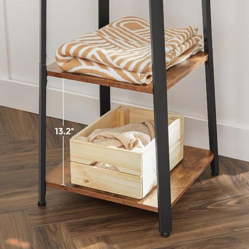 VASAGLE Coat Rack, Coat Stand with 3 Shelves, Hall Tree Free Standing with Hooks for Scarves, Bags, Umbrellas, Steel Frame, Industrial Style, for Entryway, Living Room, Rustic Brown and Black ULCR80X