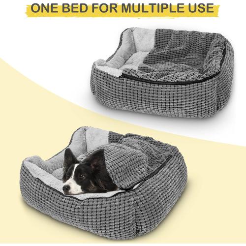 GASUR Dog Beds for Large Medium Small Dogs, Rectangle Cave Hooded Blanket Puppy Bed, Luxury Anti-Anxiety Orthopedic Cat Beds for Indoor Cats, Warmth and Machine Washable (25 inches, Grey)