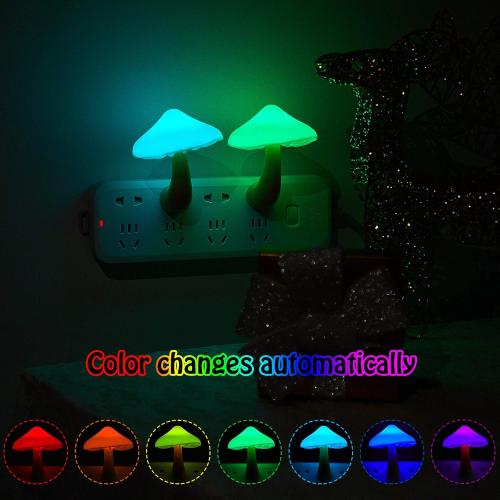 Honoson 4 Pieces Mushroom Night Light LED Night Light Plug in Lamp 7 Color Magic Mini Pretty Mushroom Shaped Lamp Adults(7-Color Light with White Cover)