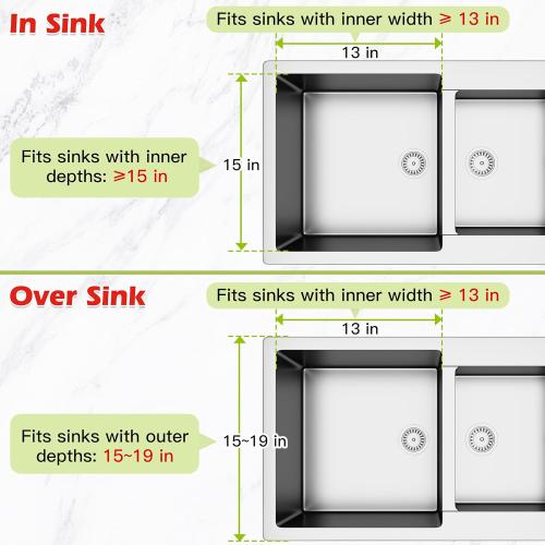 JASIWAY Dish Drying Rack in Sink, Expandable Stainless Steel Dish Drainer for Kitchen Sink, Dish Strainer Rack, Retractable Over Sink Dish Rack with Utensil Holder, 13.1''~16.6''D x 11.8''W, Silver