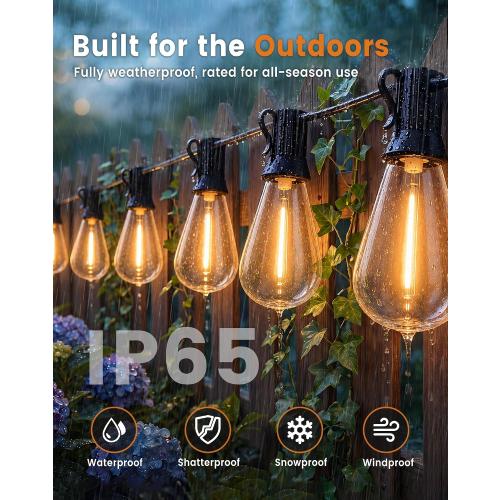 110FT(100 10) Outdoor LED String Lights with 2FT Bulb Spacing, Waterproof, Shatterproof, Dimmable, Warm White, 3 Lighting Modes, Timer, Plug in Hanging Backyard Lights for Outside, Patio