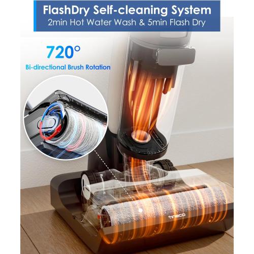 Tineco Floor ONE S7 FlashDry Smart Cordless Wet Dry Vacuum Cleaner, Long Runtime, Great for Sticky Messes, Self-Cleaning, 158℉Hot Air FlashDrying, Dual-Sided Edge Cleaning, Extended Battery Lifespan