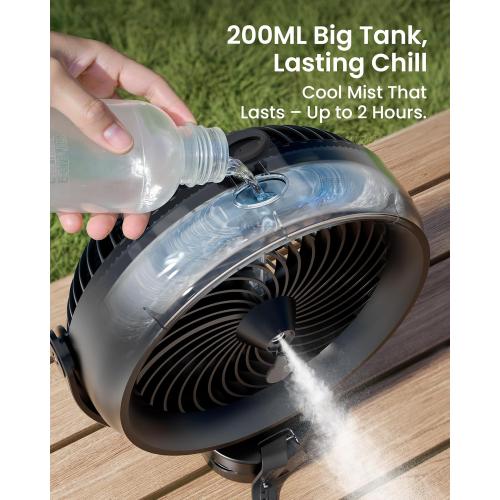 Koonie 10000mAh Battery Operated Misting Fan with Clip, Portable 8'' Mist Fan for Desk with Max. 48 Hours Runtime, 3Speeds, 2 Spray Modes, 200ML Tank for Golf Cart Home Office Travel Camping Stroller
