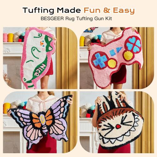 BESGEER Rug Tufting Gun with Carpet Trimmer Kit - Tuft Gun with Tufting-Shears, 2 in 1 Cut Loop Pile Carpet Gun& Carving Clippers, Rug Maker Machine Starter Kit& Trimmer& Cloth& Yarn（Olive Black）