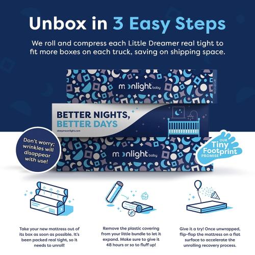 Moonlight Slumber Little Dreamer Crib Mattress – Dual-Sided Baby and Toddler Mattress, Firm Infant Support, Waterproof and Hypoallergenic, 5 Foam, Standard Size, Made in USA