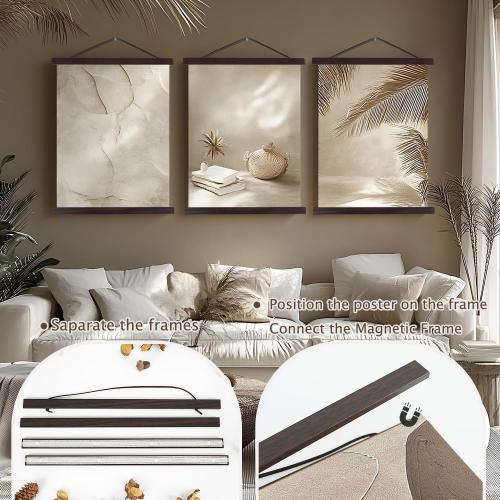 Size 36 Color dark Brown Magnetic Poster Hanger Frame, 36x24 36x48 36x12 Light Wood Wooden Magnet Canvas Artwork Print Poster Hangers Frames Hanging Kit (Walnut, 36)