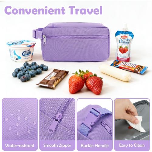 Fammart Freezable Snack Bag with Removable Ice Packs, Small Insulated Lunch Bag Mini Cooler, Leakproof Reusable Snack Lunch Box with Buckle Handle for Work, Travel, Office - Purple