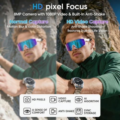 AI Smart Glasses with Camera 4K, Bluetooth Sunglasses for Outdoor Sports