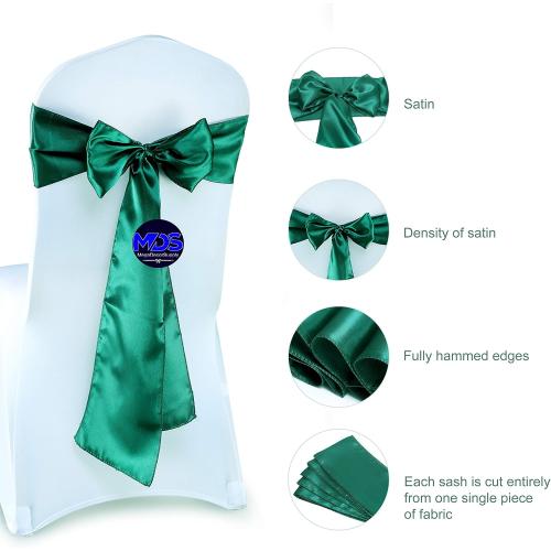 MDS Pack of 50 PCS Satin Chair Sashes Charmeuse Sateen Dining Chair Bows Ribbon Ties Back Sash for Wedding Party Birthday Home Hotel Restaurant Banquet Decoration (7 x 108 Inch, Emerald Green)