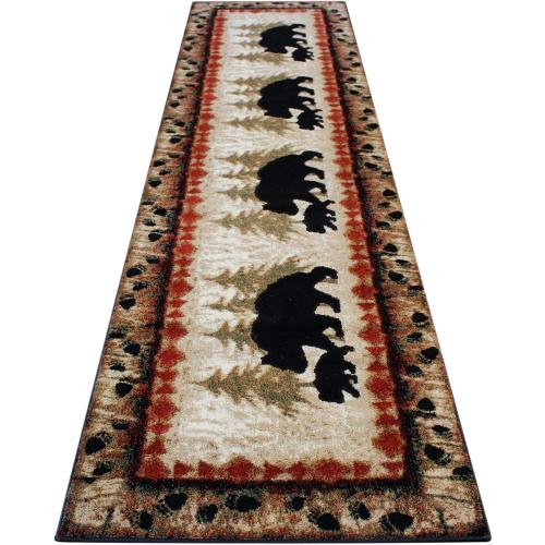 Masada Rugs, Cabin Lodge Area Rug Bear and Cub Scene (3 Feet X 10 Feet) Runner