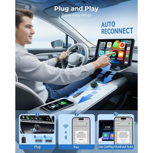 Wireless CarPlay Adapter, Convert Wired to Wireless, 2-in-1 CarPlay & Android Auto, Mini Plug & Play, Fast Auto-Connect & No Latency, USB/USB-C for Cars with Built-in CarPlay & iOS 10 /Android 11