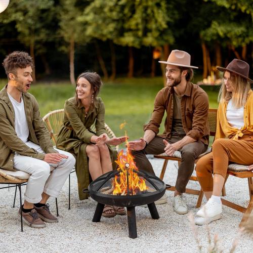 Fire Pit Spark Screen, Fire Pit Screen 36 Inch Round with Handle & Poker, Collapsible Heavy Duty Mesh Fire Pit Cover Fire Pit Lid for Outdoor/Patio/Backyard/RV Camping/Beach