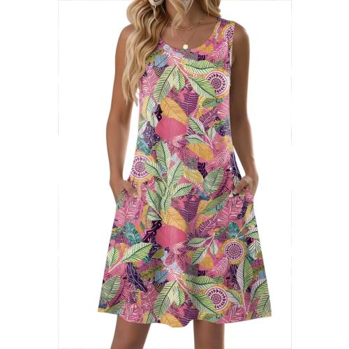 XL Summer Dresses for Women 2026 Sleeveless Casual Floral Tshirt Sundress with Pockets Loose Tank Beach Dress