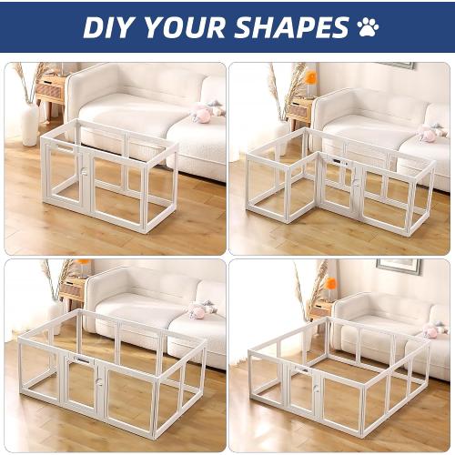 Clear Acrylic Dog Playpen Indoor, Puppy Cat Small Pet Play Pen, Pet Cat Playpen for Rabbits, Dog Fence Crate Kennel Whelping Cage (24, White, 10 Panels)