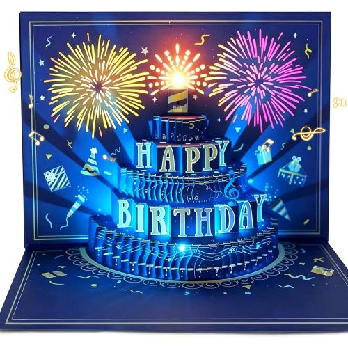 MZD8391 Pop Up Birthday Card with Music, Light, Firework For Men Women
