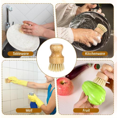 Bamboo Dish Scrub Brushes Kitchen Dishwashing Cleaning Brush Wooden Scrubbers Set Sisal Bristles Cleaner Scrubber for Washing Cast Iron Pan Pot Sink Spatula