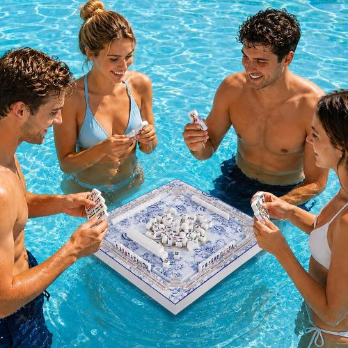 19x19 Inches Mahjong Floating Game Table for Pool Adults Pool Games Tray for Mahjong Card Games Dominoes Poker Floater Tables for Indoor Outdoor Swimming Pool Hot Tub Lake(Blue)