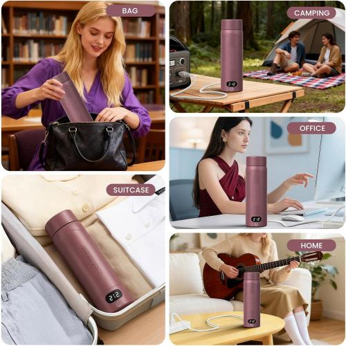 Travel Electric Kettle Portable Mini Kettle, 316 Stainless Steel 16.91Oz/500mL, Small Hot Water Boiler with 4 Temperature,Fast Boiling water with Auto Shut-Off and Boil Dry Protection Cranberry